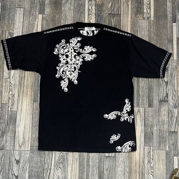 🔥☠️ Y2K DIRECT BLUE URBAN COUTURE Embroidered Affliction Style Tee 2XL -PERFECT - Picture 1 of 12